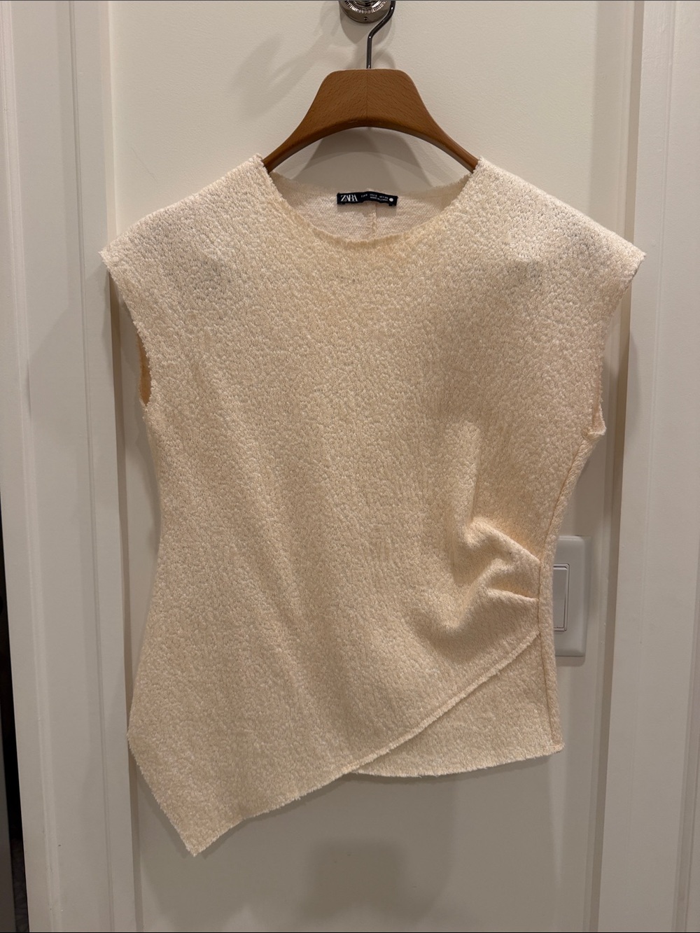 Zara Cream Textured Sleeveless Top with Asymmetric Hemline small